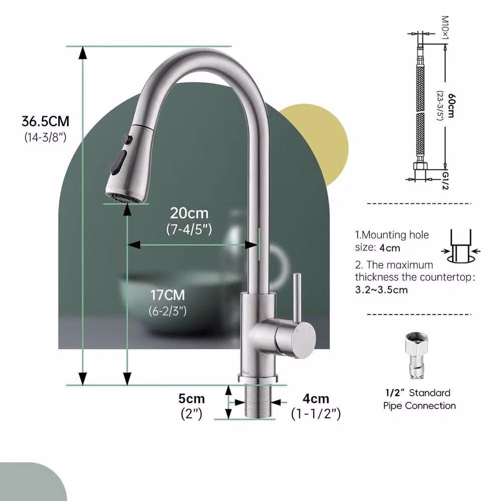 Appaso Silver Brushed Steel Kitchen Mixer Tap with Pull Out Spray and 360 Degree Swivel Spout – 2