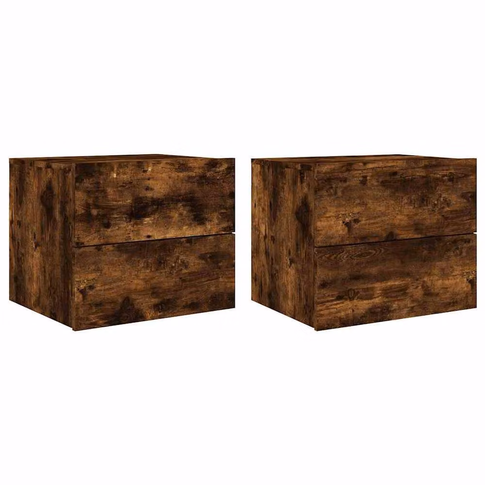Berkfield Home Set of 2 Wall-mounted Bedside Cabinets with Integrated LED Lights in Smoked Oak Brown, W/D/H: 39 x 41 x 50 cm – 3