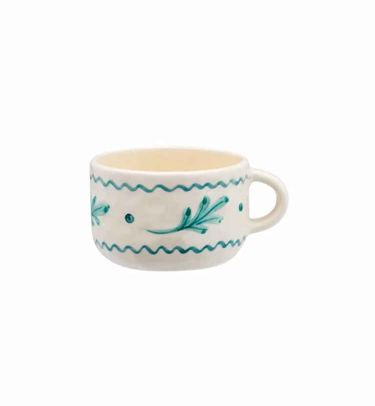 Anna + Nina Leaf Cappuccino Mug in Green and White Ceramic