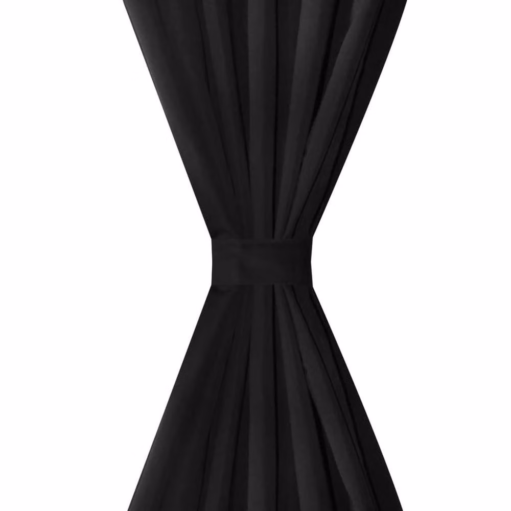 Berkfield Home 2-Piece Black Micro-Satin Fabric Curtains with Tabs, W: 140 cm, H: 245 cm – 3