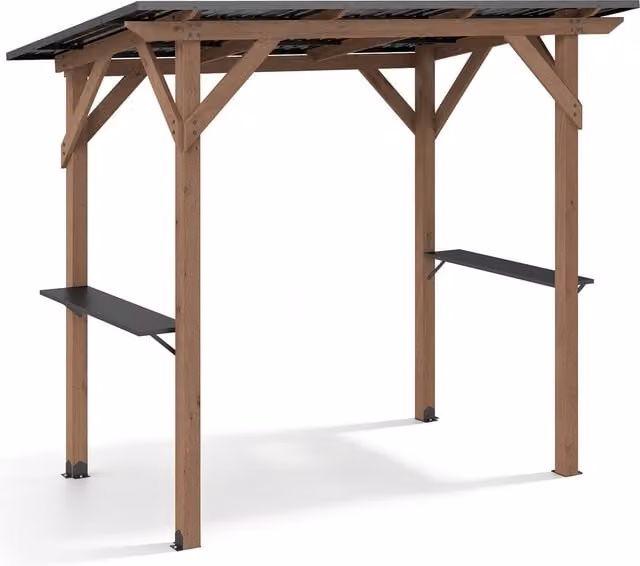 COSTWAY Rustic Brown Wood and Metal Pent Shelving Unit
