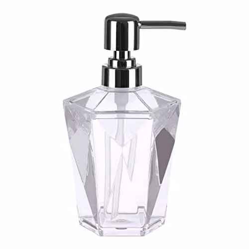 Premier Housewares Acrylic Pump Bottle Dispenser for Lotion, Soap, Shampoo or Oil, Black, White and Silver, W/D/H: 10 x 10 x 18 cm