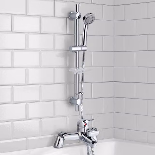 Nes Home Chrome Bath Filler Shower Mixer Tap and Slider Rail Handset Kit in Silver