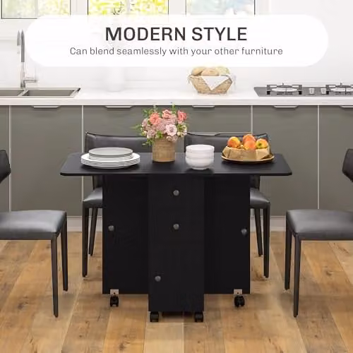 HOMCOM Extendable Drop Leaf Dining Table with Castors, Black, W: 60-120 cm, D: 30-60 cm, H: 76.5 cm – 4