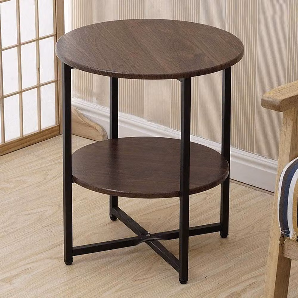 Kelvenix Round Sofa Side Table in Brown with X-Frame Design, W/D/H: 40 x 40 x 47 cm – 3