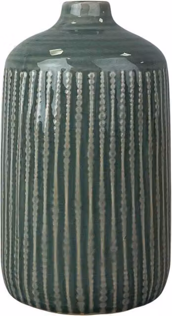 Four Candle Green Ceramic Indented Floral Tabletop Vase, Height: 23.5 cm – 1