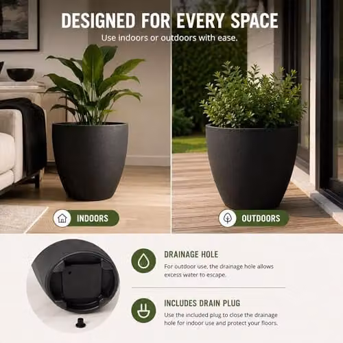 Nicoman Round Ornamental Planter Pot in Black or Grey, W: 36.5 cm, H: 35.5 cm – 3
