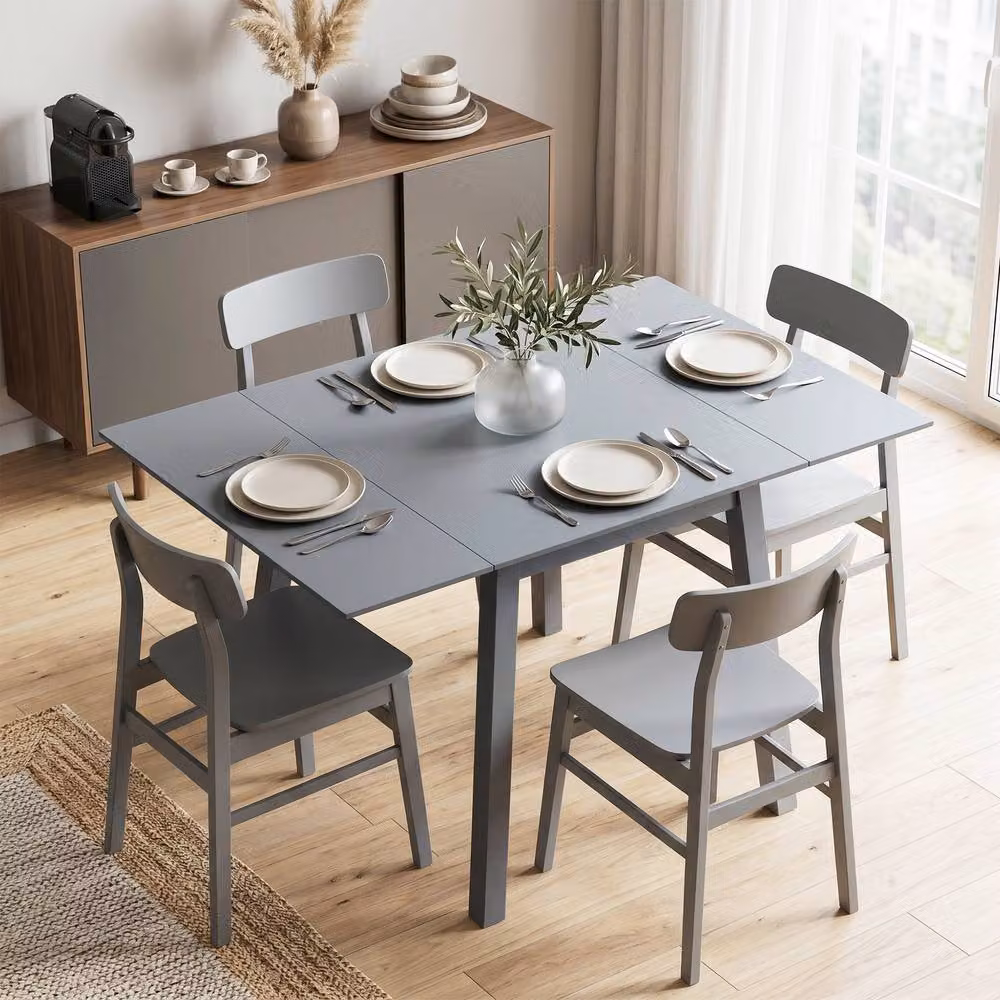 STILVORA Grey Drop Leaf Dining Table for Four in Pine Wood – 2