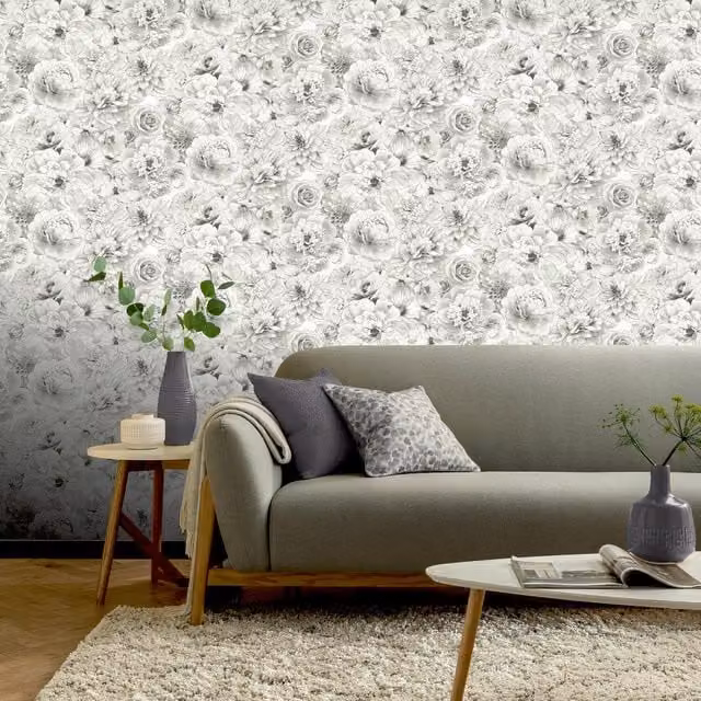 Arthouse Glitter Bloom Floral Botanical Wallpaper in Silver