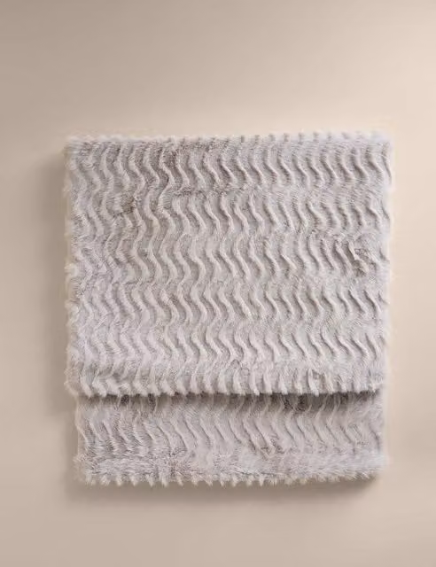 M&S Dove Grey Faux Fur Feathered Throw