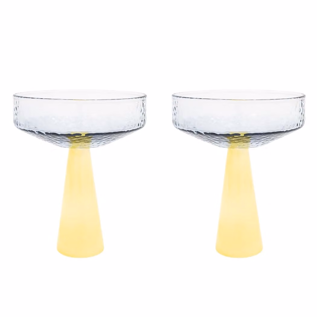 Brut Homeware Claude Champagne Coupe Set of 2 in Light Blue and Topaz Glass