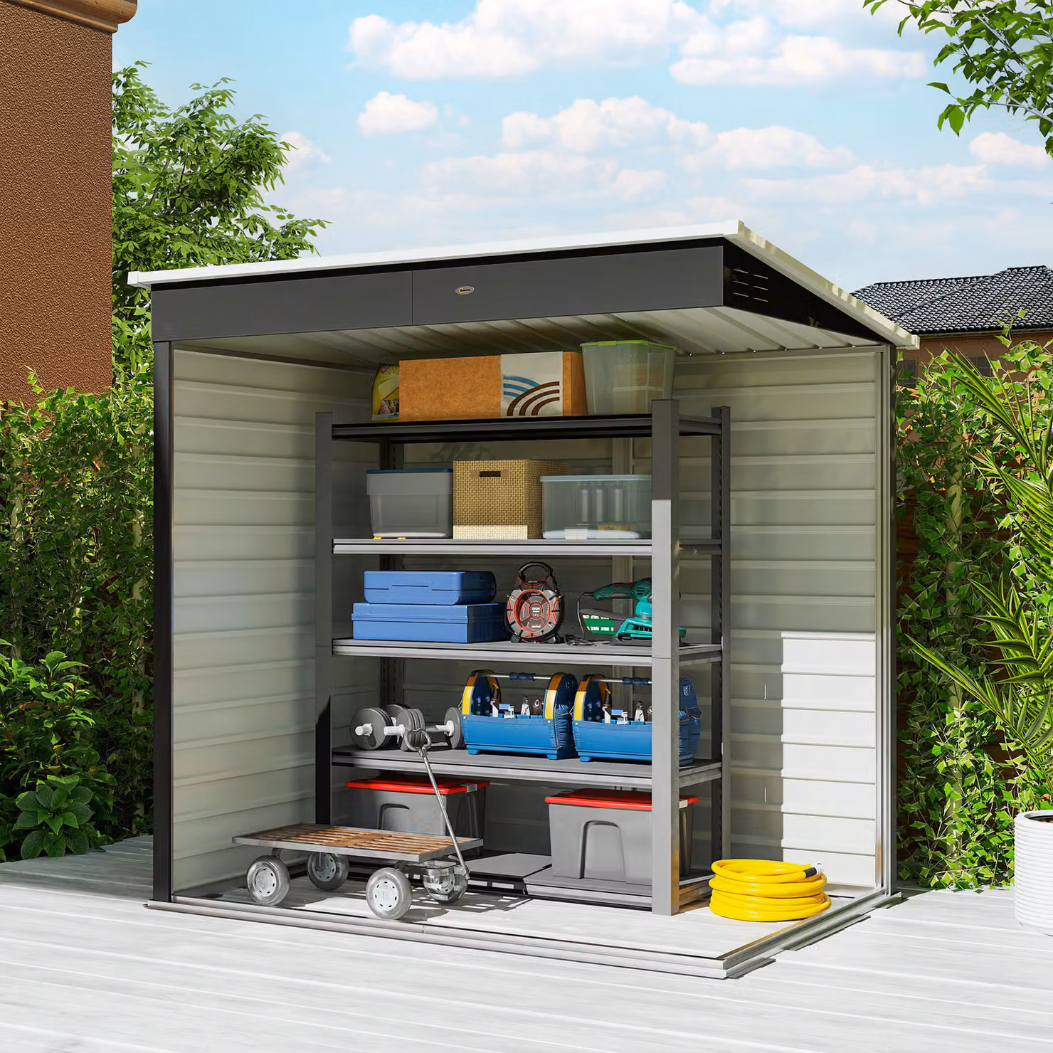 Outsunny Metal Garden Storage Shed in Dark Grey with Lockable Single Door, W/D/H: 184 x 122 x 122 cm – 6
