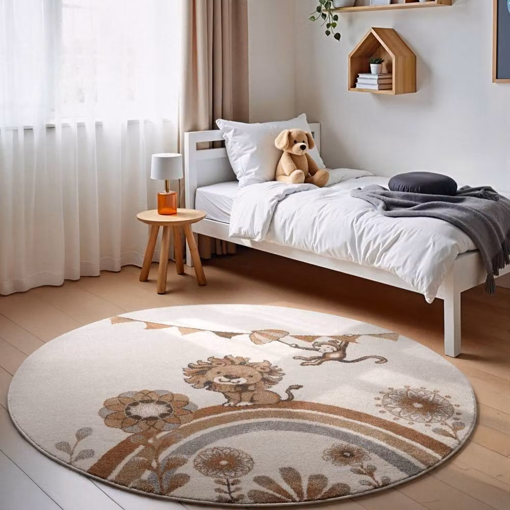 Villeroy & Boch Roar Lion Boho Kids Round Rug in Beige, Diameter: 160 cm – 6