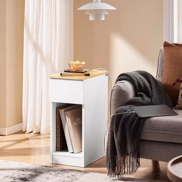SoBuy Modern White Rubberwood Bedside Table