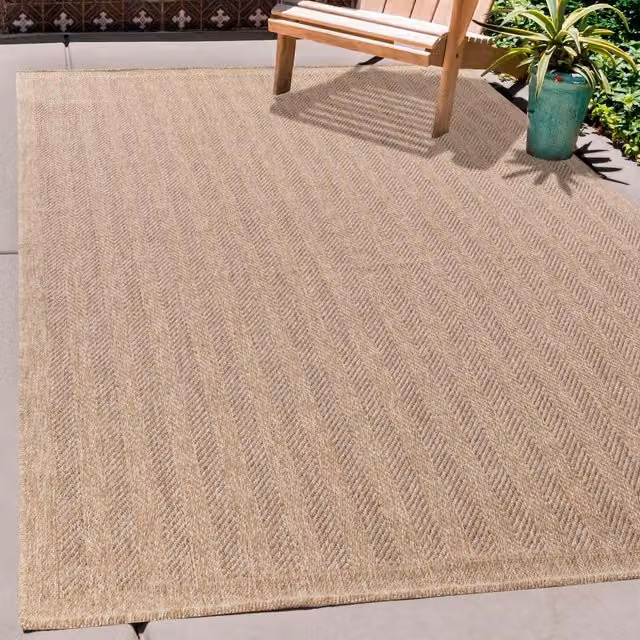 Desire Rugs Modern Herringbone Jute Outdoor-Indoor Waterproof Rug, Brown and Beige, W: 200 cm, D: 290 cm