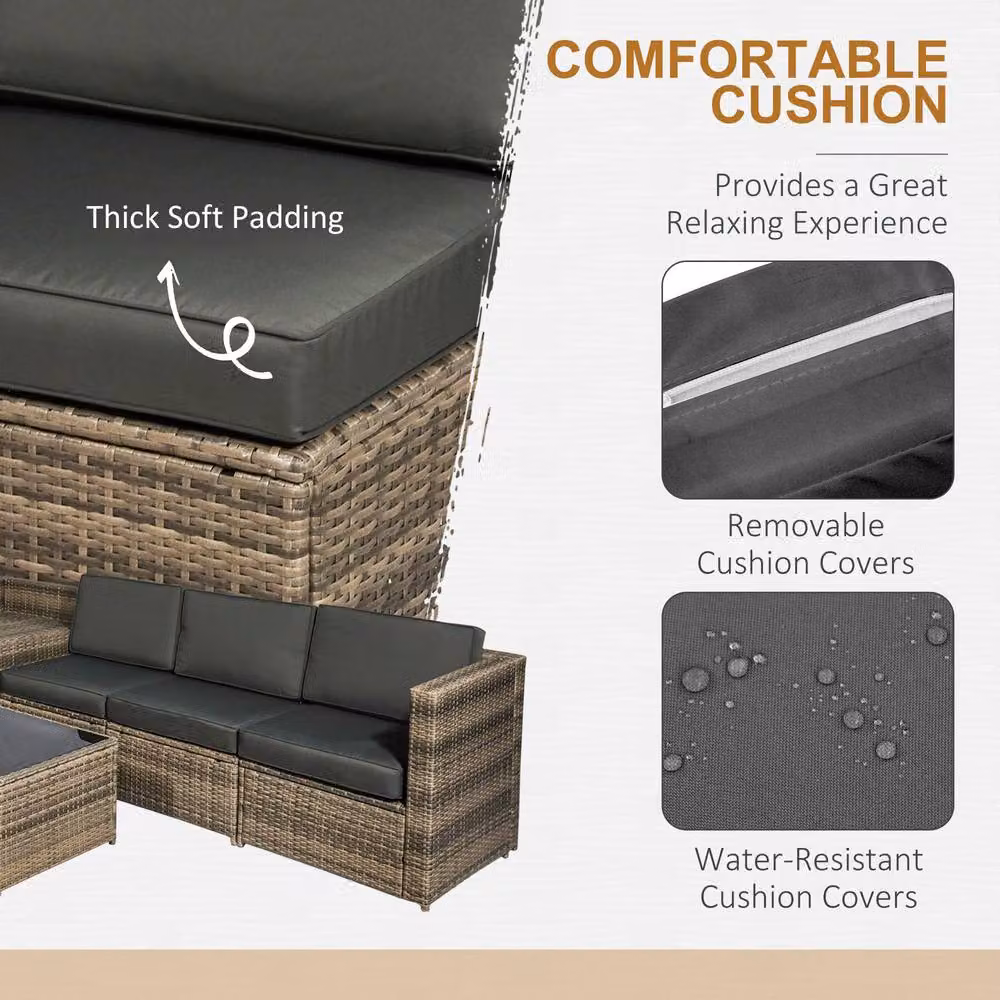 OUTSUNNY 8-Piece Brown Rattan Patio Sofa Set with Cushions and Side Table – 3