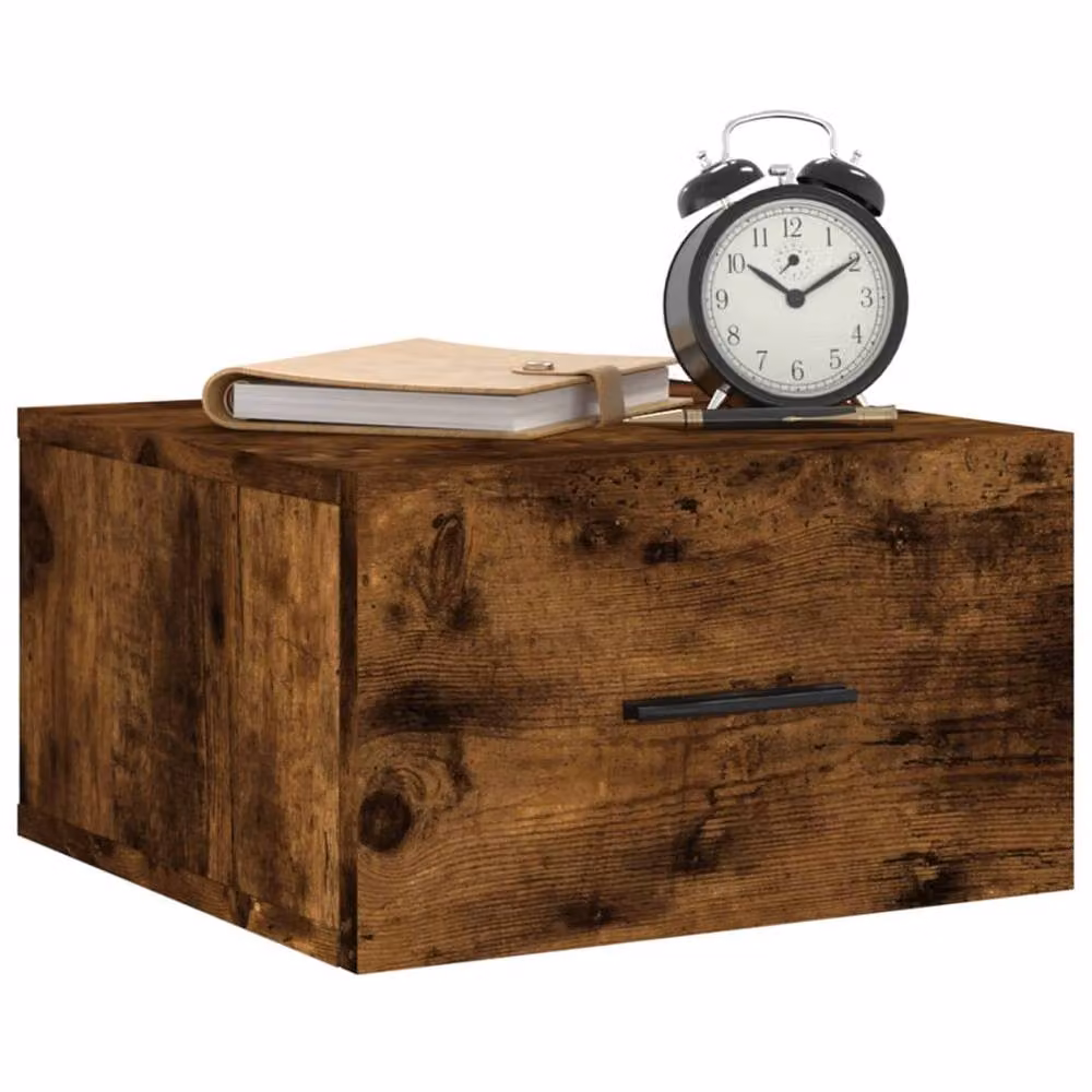 Berkfield Home Set of 2 Wall-mounted Bedside Cabinets in Smoked Oak Brown, W/D/H: 35 x 35 x 20 cm – 2