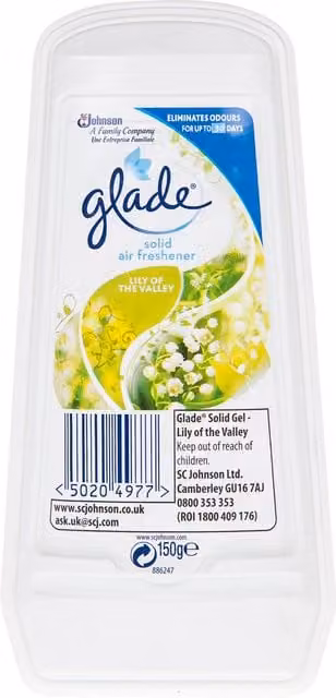 Glade Solid Gel Air Freshener Lily of the Valley Odour Eliminator, White, Pack of 8 (8 x 150g)