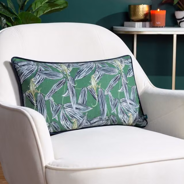 Terrys Rectangular Floral Cushion in Green and Grey, W/H: 30 x 30 cm – 2
