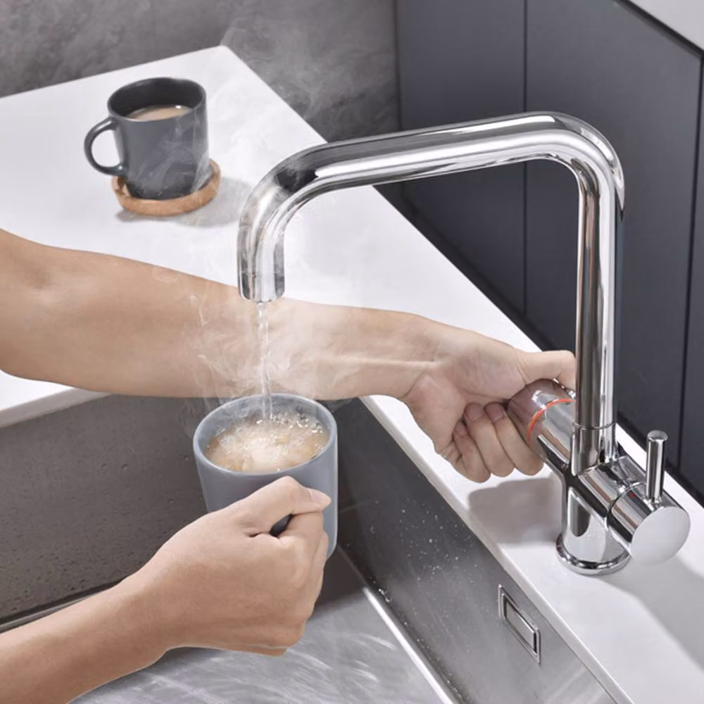 Nes Home 3 in 1 Single Lever Boiler Kitchen Mixer Tap Set in Chrome Silver – 3