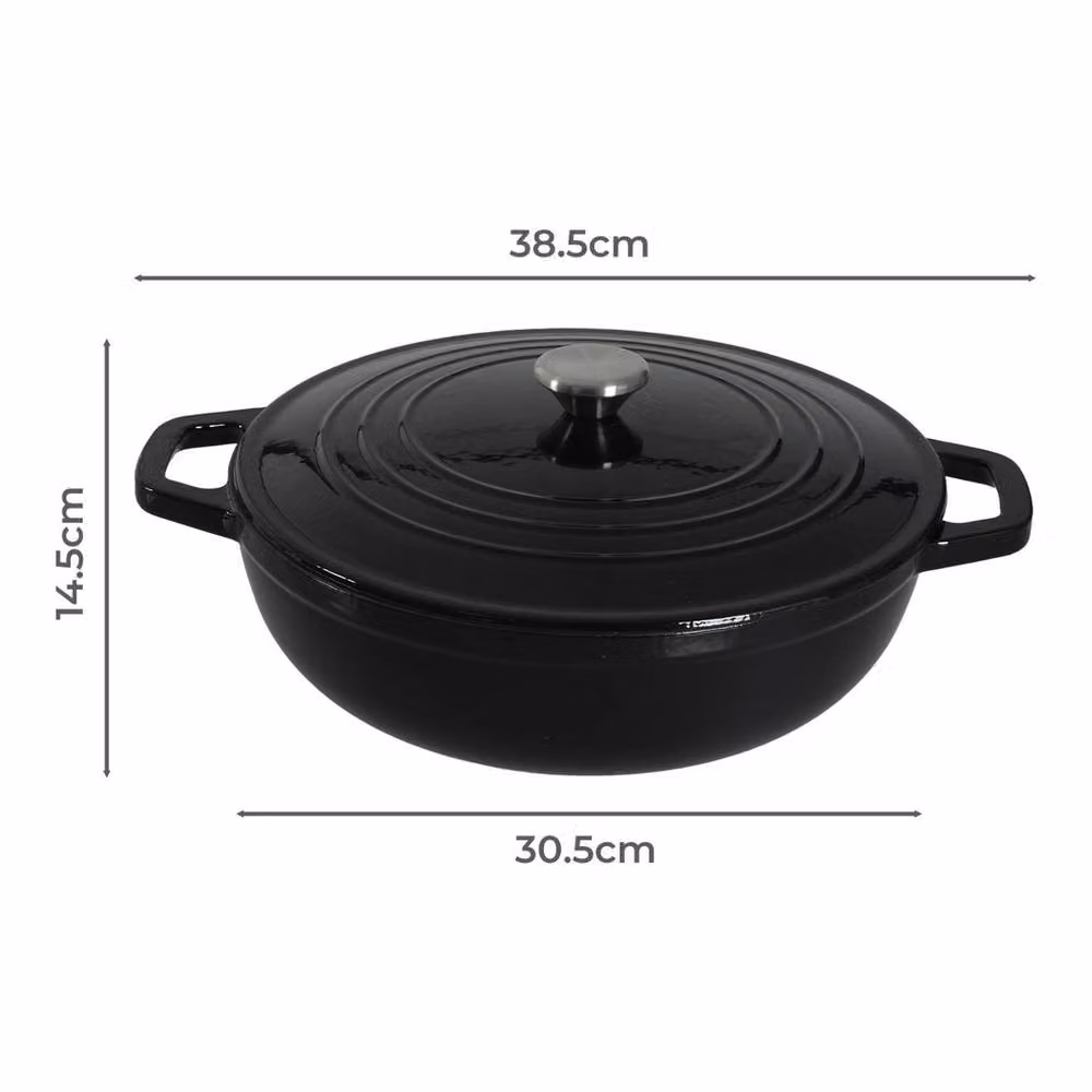 EONLION Enamelled Cast Iron Bread Baking Casserole Pot with Self-Basting Lid, Black – 2