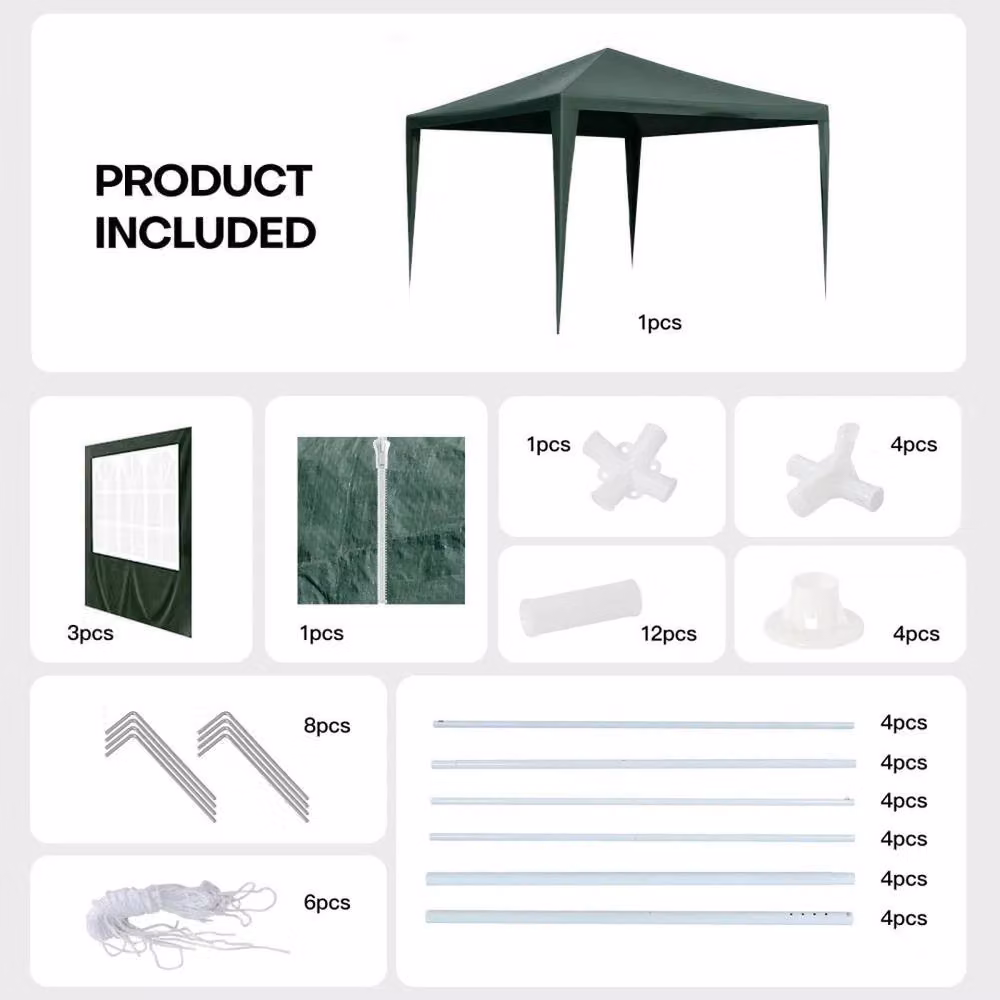 Hinsinc Waterproof Green Party Gazebo Tent W: 3 m, D: 3 m – 2