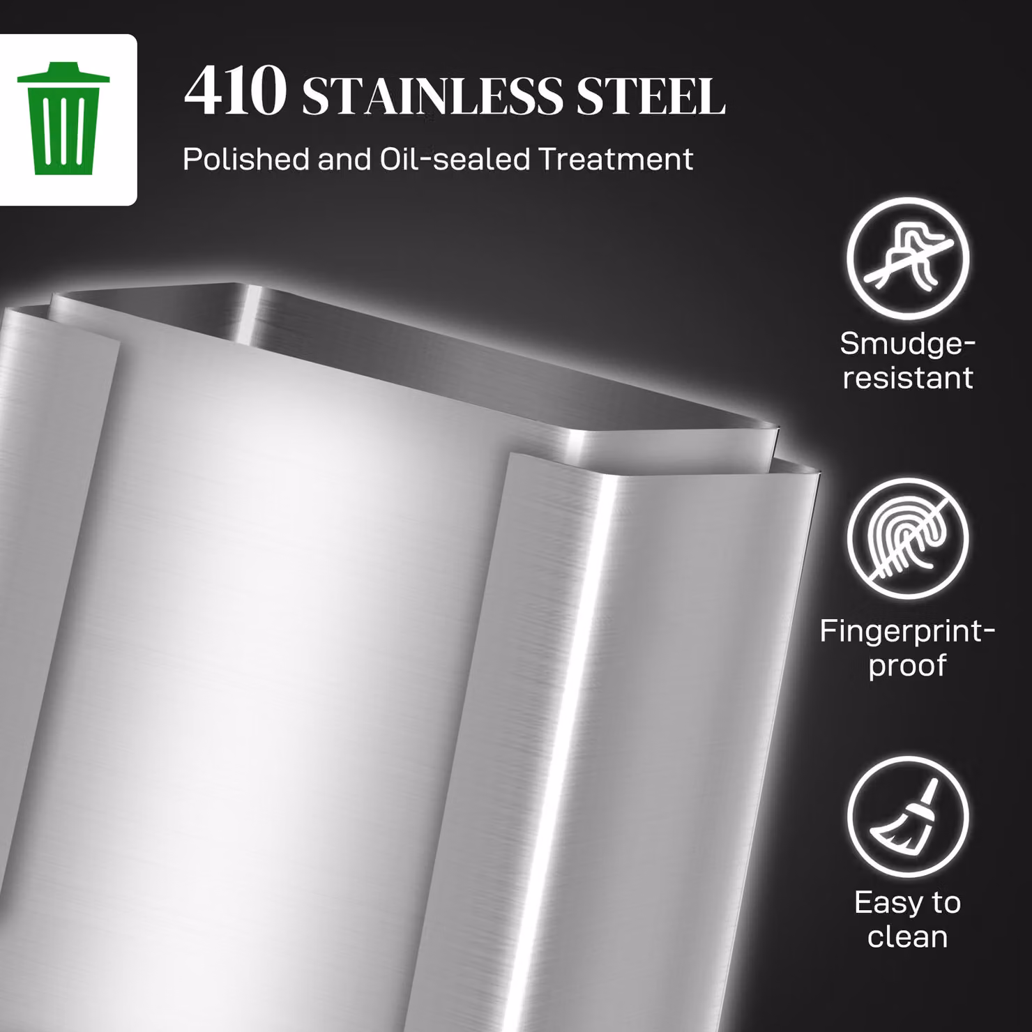 HOMCOM 40L Dual Compartment Stainless Steel Pedal Bin with Odour Filter and Removable Inner Bucket, Silver Tone – 3