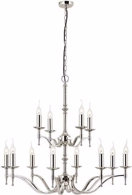 Interiors 1900 Stanford 12 Light Modern Chandelier in Silver and Grey with Polished Nickel Plate Finish and E14 Base