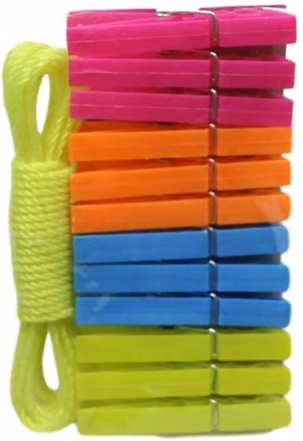 KDMD 12 Pack Multicolour Plastic Clothes Pegs with 8cm Rope Line