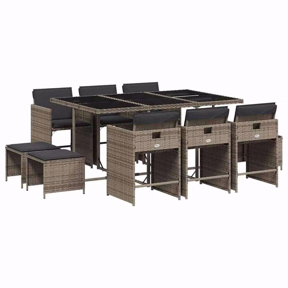 Berkfield Home 11 Piece Grey Poly Rattan Garden Dining Set with Cushions – 2