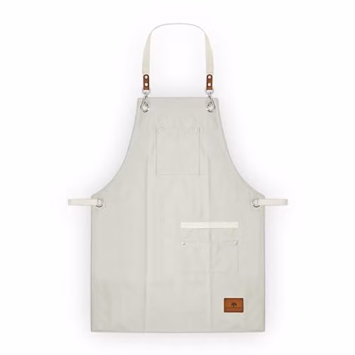 Barbary & Oak Cotton Apron with Leather Details in Beige and Brown – 1