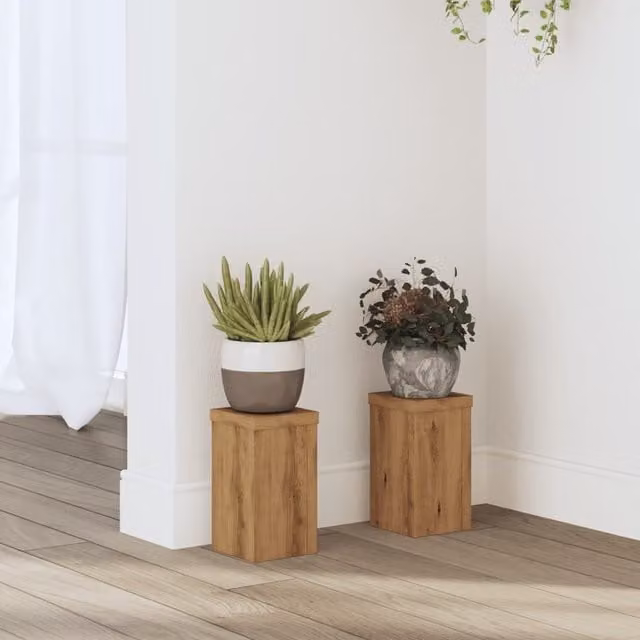 Berkfield Home Set of 2 Artisan Oak Plant Stands, Brown Engineered Wood, W/D/H: 10 x 10 x 18 cm – 1