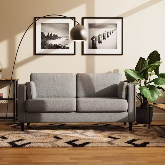 Timber Art Design UK Snowdonia 2 Seater Cushion Back Sofa in Grey Velvet Fabric