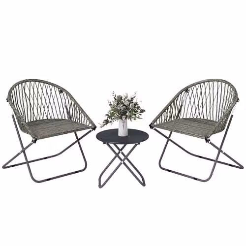 Outsunny 3 Piece Grey Rattan and Metal Folding Bistro Set for 2 Adults