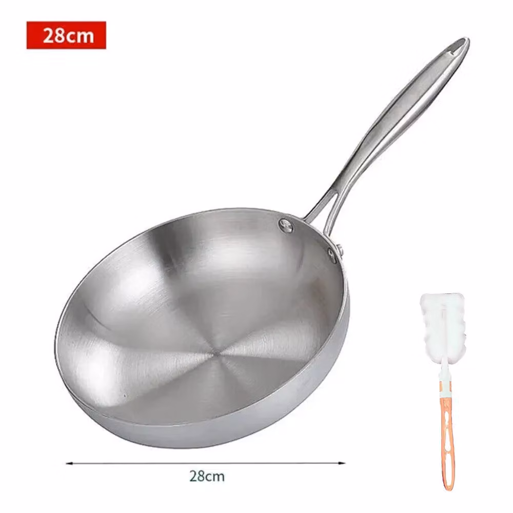 Hinsinc Stainless Steel Uncoated Frying Pan with Removable Handle, Silver, Diameter: 28 cm – 2