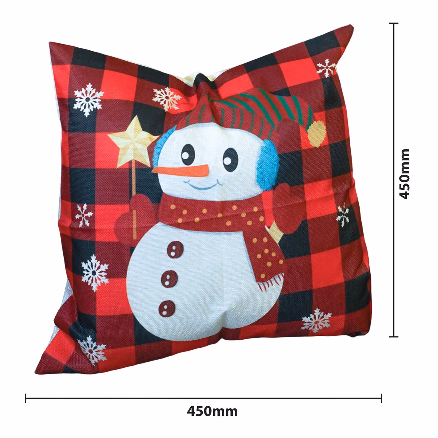Netagon Red Snowman Design Christmas Themed Linen Cushion, W/D/H: 40 x 40 x 40 cm – 2