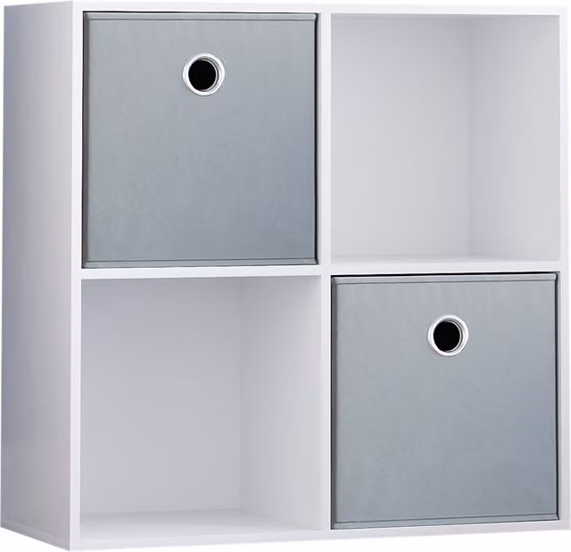 Vida Designs Durham 4 Cube Bookcase Storage Organiser with 2 Grey Baskets, White – 4