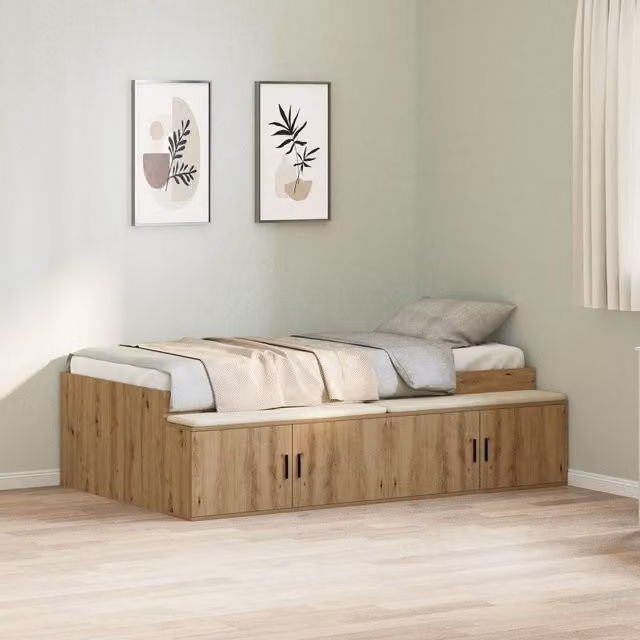 Berkfield Home Artisan Oak Storage Bed Frame with Drawers, Brown, W/D/H: 90 x 200 cm – 1
