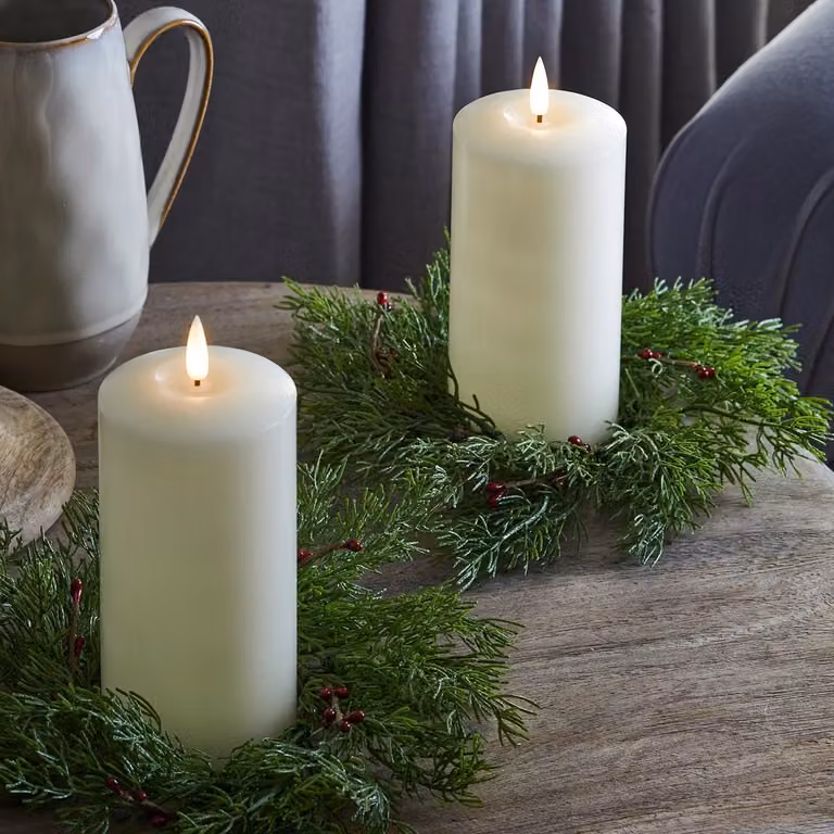 TruGlow LED Pillar Candle and Red Berry Candle Ring Duo, Height: 15 cm