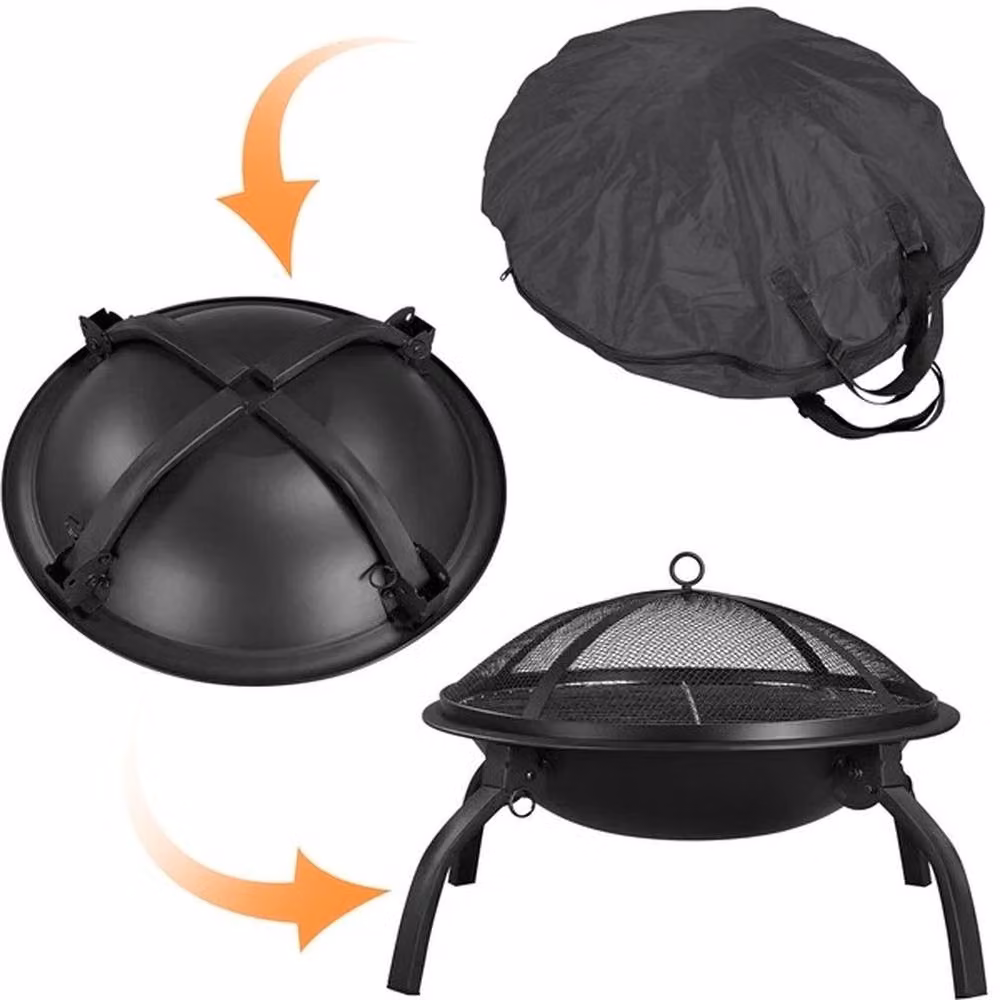 Kelvenix Black Metal Foldable Wood Burning Fire Pit Bowl W/D/H: 54.0 x 38.5 x 38.5 cm – 4