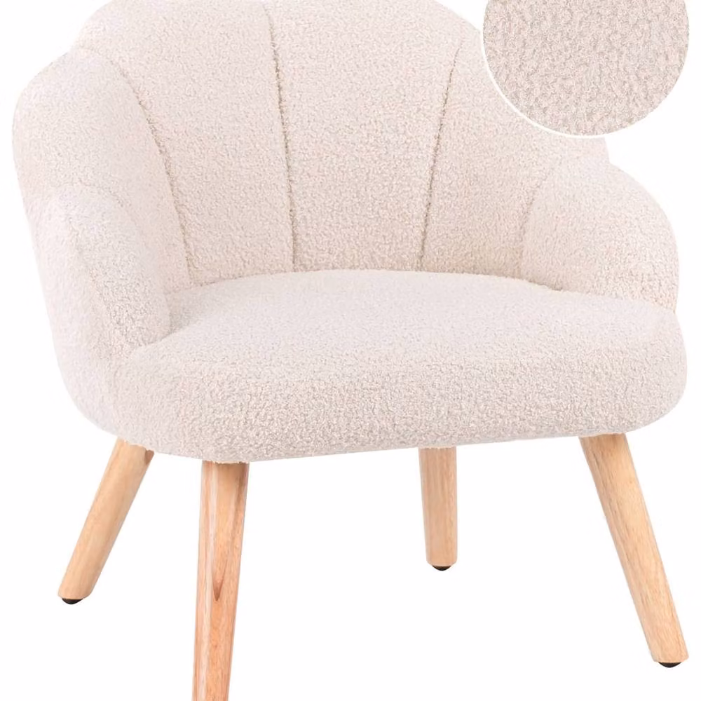 Wyld and Coco Bouclé Armchair for Children in Beige with Rubberwood Legs – 2