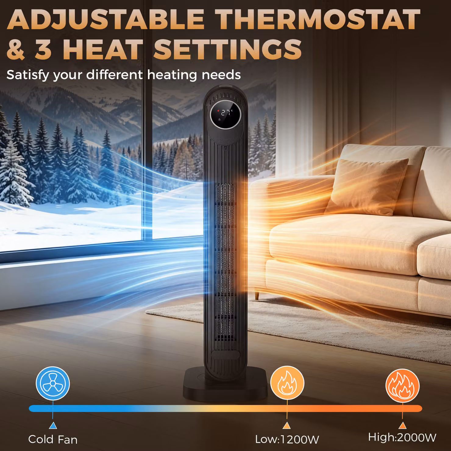 HOMCOM 2000W Ceramic Electric Fan Heater with Timer, Remote Control and Overheat Protection, Black – 6