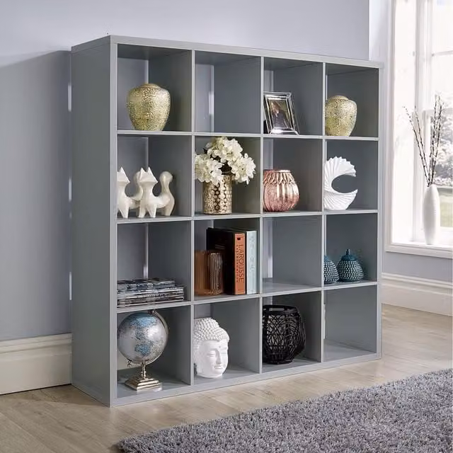 Home Source Cube Plus Chunky 16 Shelf Open Back Storage Bookcase Unit in Grey