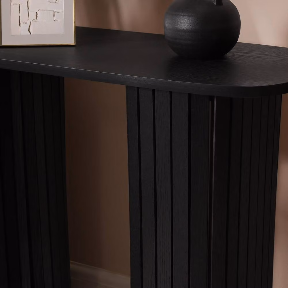 OHS Madison Ribbed Engineered Wood Console Table in Black – 2