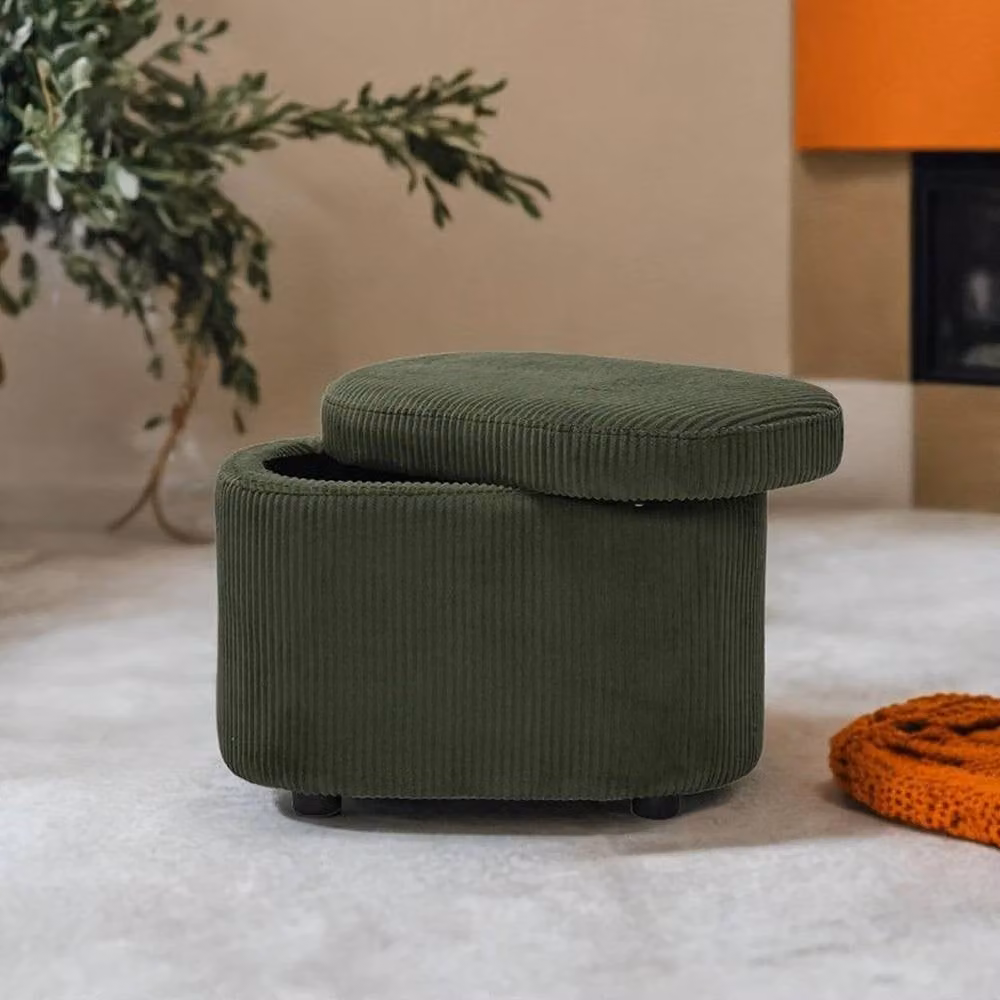KORVIXA Green Velvet Oval Ottoman Pouffe Seat Stool W/D: 100 x 100 cm – 3