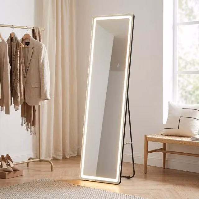 STILVORA Full-Length Rectangular Mirror with Dimmable LED Lights and Aluminium Frame, H 160 cm x W 40 cm – 1