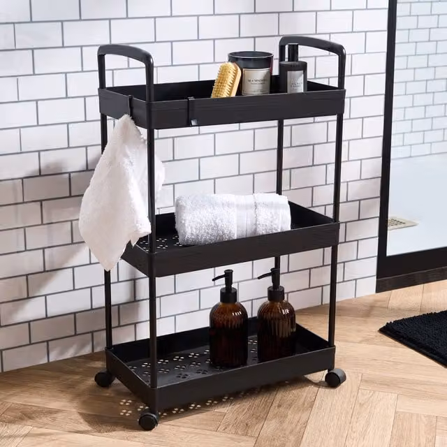 OHS 3 Tier Black Rolling Storage Trolley Organiser for Kitchen, Bathroom and Living Room – 1