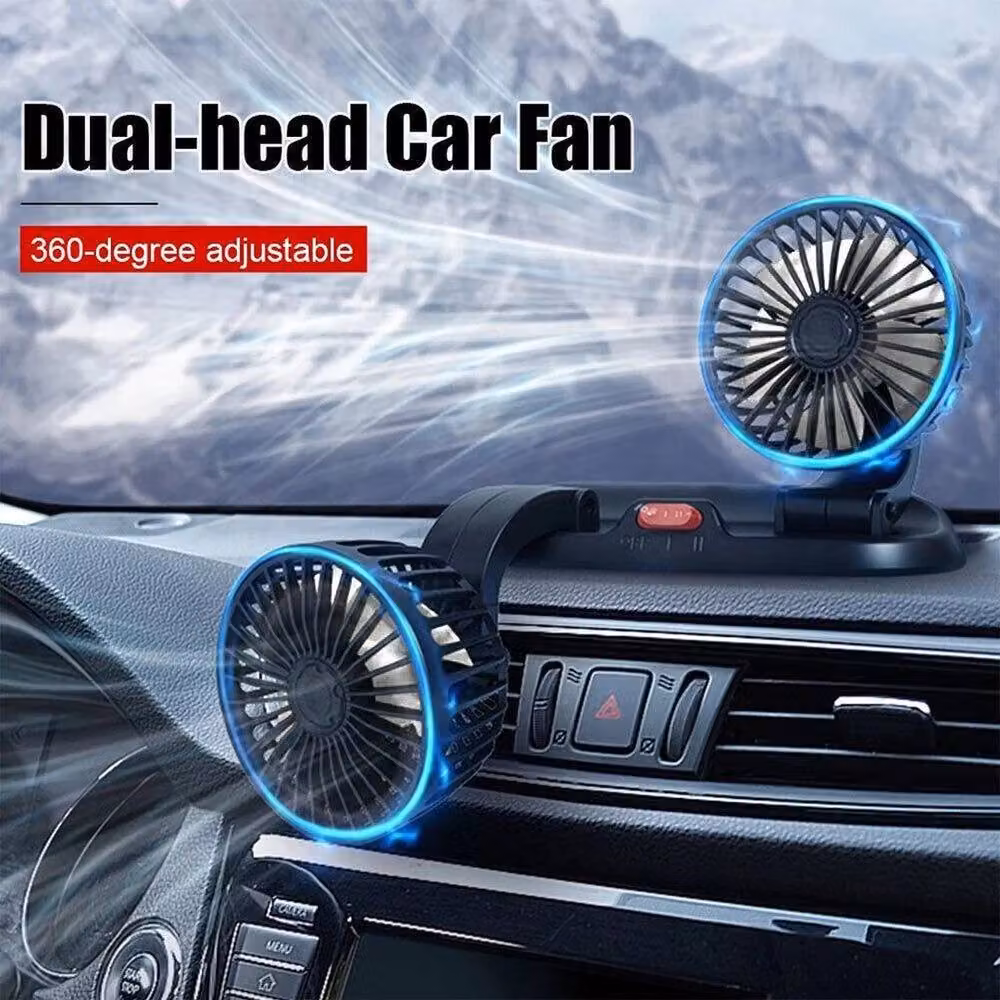 NESTLUNE Dual Head USB Powered Dashboard Car Fan in Black – 3