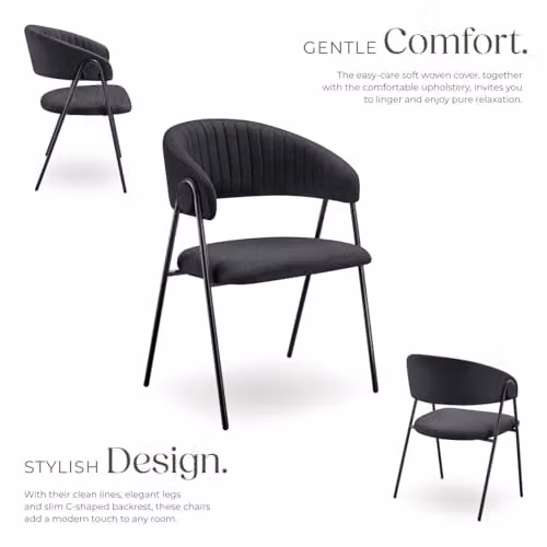 tectake Bedano Set of 4 Dining Chairs in Black Fabric with Metal Legs – 7