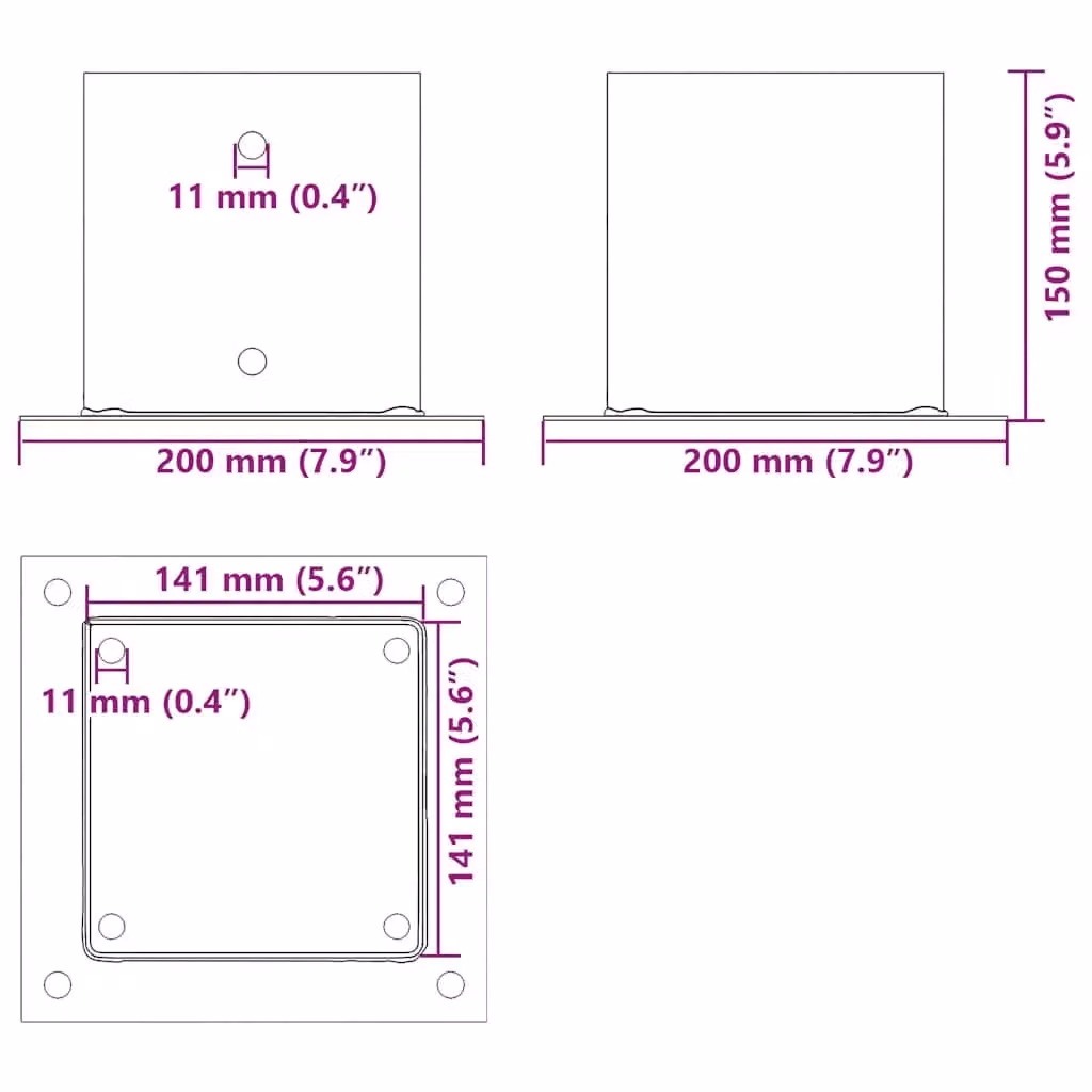 Berkfield Home Square Post Bases, 4 Pack, Anthracite, Powder-coated Steel, 14.1 x 14.1 cm – 5